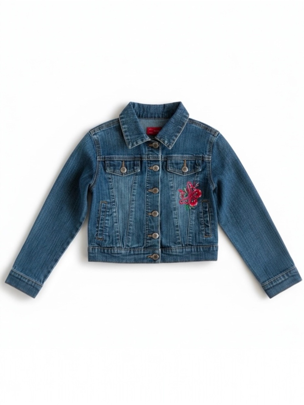 Arizona Jean Company Butterfly Embroidered Cropped Denim Jacket Blue Girls M